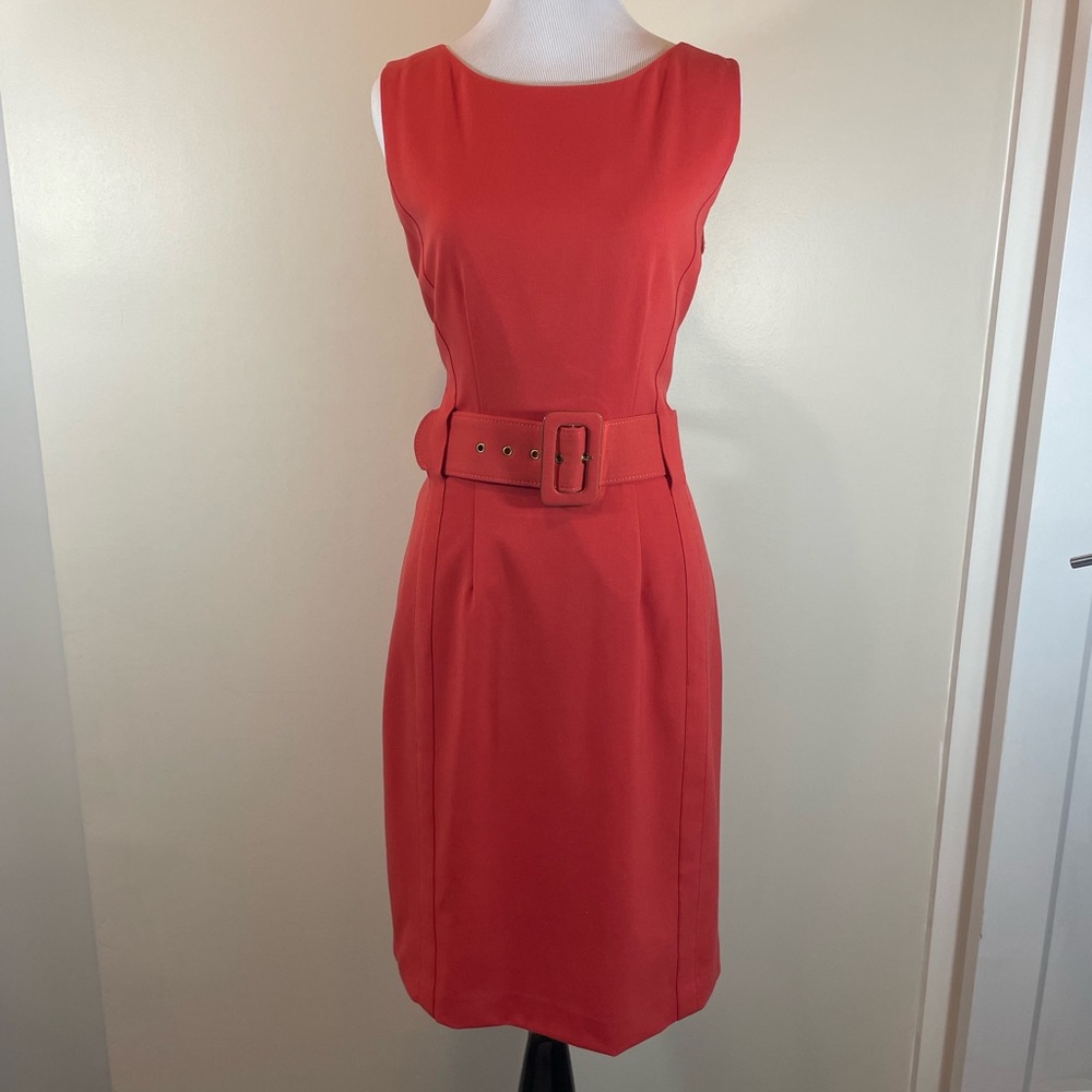 Calvin Klein Dress - Size 6 Coral/Salmon belted dress